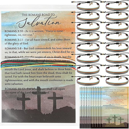 25 Set Plan of Salvation Bracelet Gifts Bulk Gospel Tracts Fathers Day Christian Church Gifts Bible Gospel Tracts Card Romans Road to Salvation Bookmarks for Church Men Women Evangelism Seeker