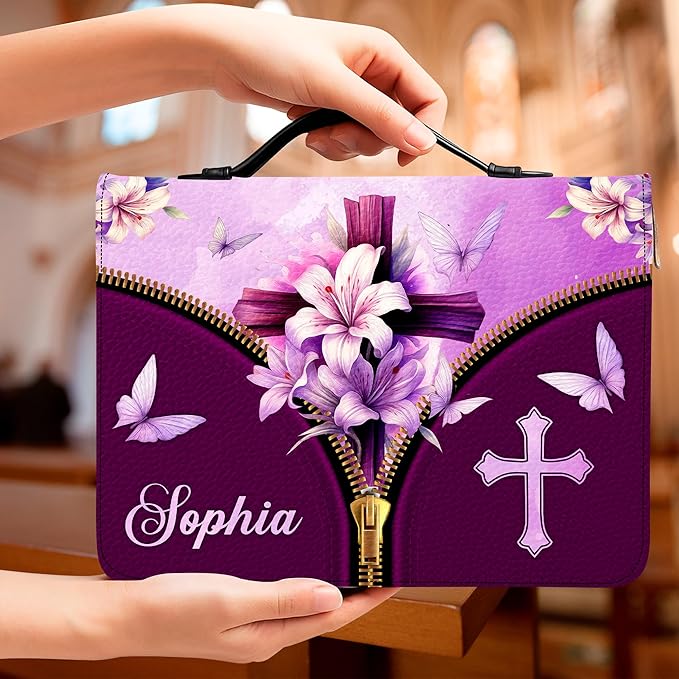 Personalized Bible Cover for Men, Christian Bible Case PU Leather, Jeus Bags Religious Appreciation Gifts for Women Girls Daughter Christian with Handle Zipper (BIBLE-04, M-2Xl)