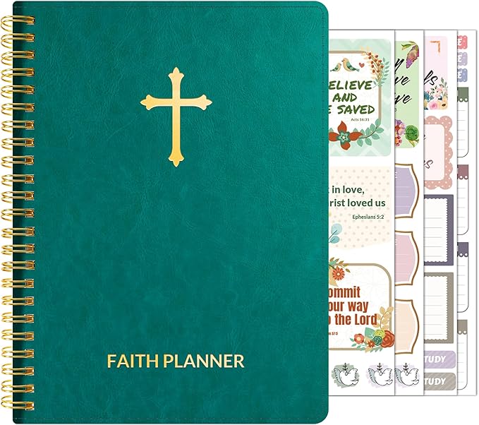 2026 Christian Planner - 12 Month Bible Journal and Prayer Planner A5 Spiral Bound, Monthly & Weekly Christian Organizer Gifts for Women Men (Pacific Green)
