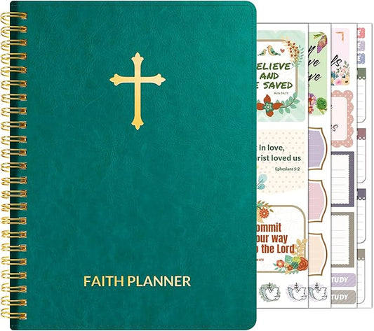 2026 Christian Planner - 12 Month Bible Journal and Prayer Planner A5 Spiral Bound, Monthly & Weekly Christian Organizer Gifts for Women Men (Pacific Green)