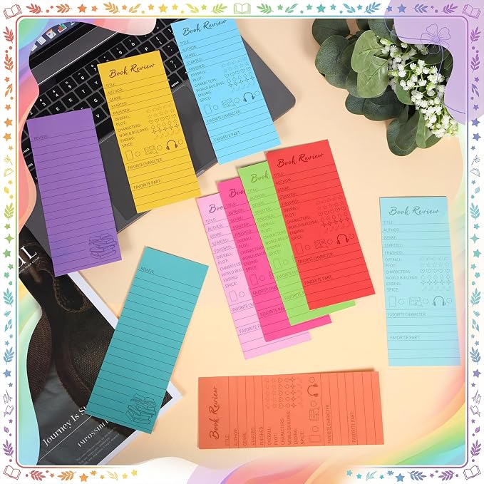 100 Pcs Colorful Book Review Bookmarks Book Marker Reading Log Bookish Gift for Readers Reading Page Markers to Review Tracker (Rainbow Color)
