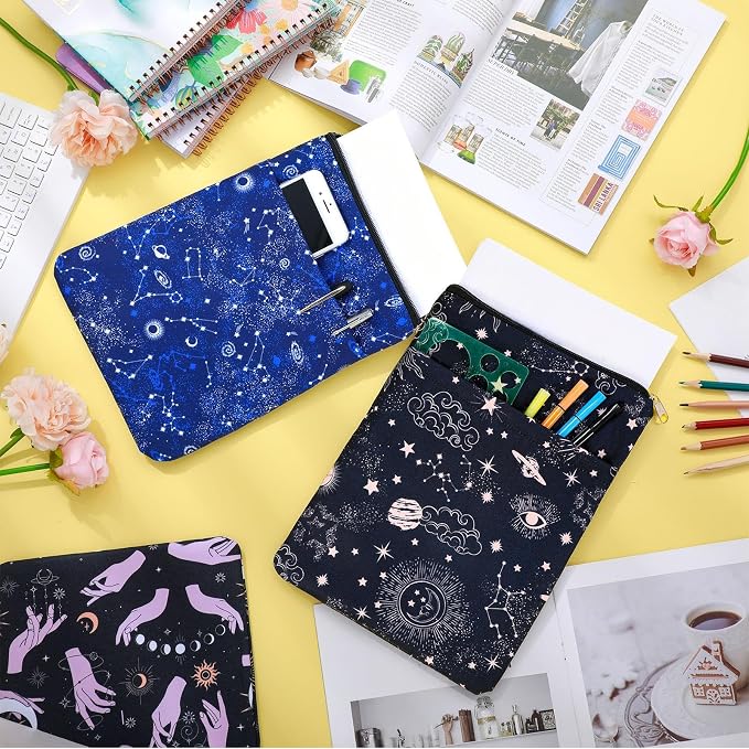 Roowest 3 Pcs Book Protector Sleeve with Zipper Covers Protector Bag Pouch for Book Lovers Bookish Holiday Festival Gifts Canvas Paperback Cover Washable Pouch Pocket 11 x 8.7 Inch(Celestial)