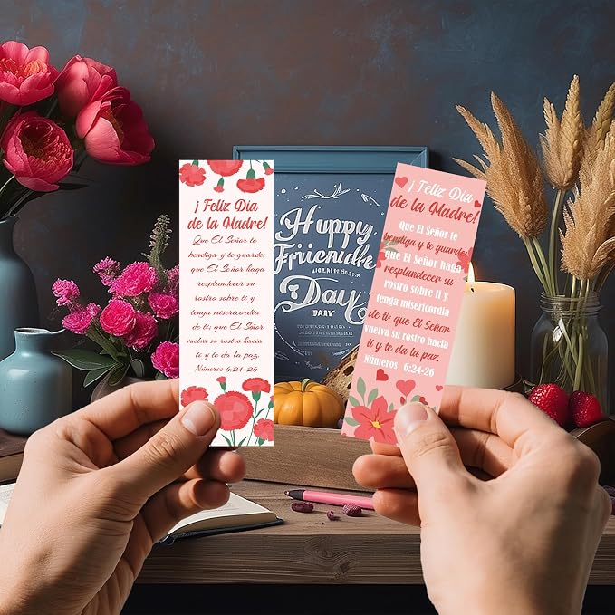 200 Pcs Mother's Day Bookmarks, Spanish Religious Bible Verse Bulk Paper Bookmark Church Gifts for Mom, Christian Inspirational Quotes Book Mark Gift for Women Mama Reading Lover
