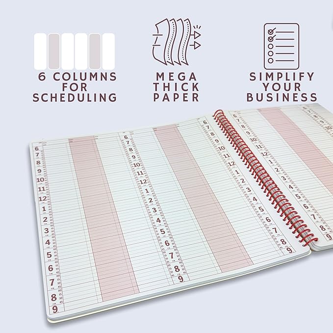 Portage Notebooks Appointment Book - Large 12.75" x 13.5" Undated Planner for Daily Scheduling - 6 Column Professional Daily Planner Undated for Office, Home, or Salon Use
