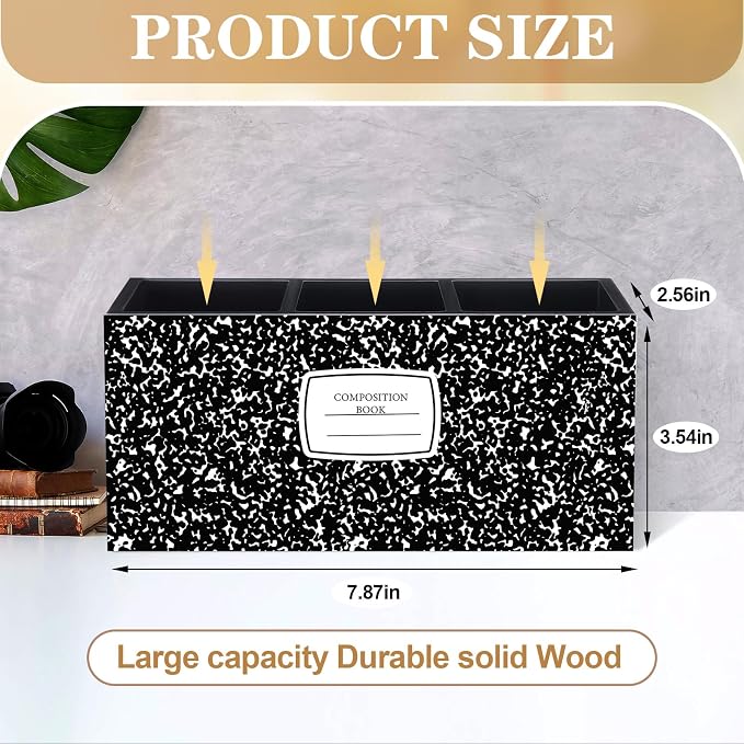 Feifeiya Composition Notebook Pen Holder for Desk Wooden Teacher Desk Organizer Back to School Decor Teacher Appreciation Gifts Pencil Holder for Home Office School Tabletop Shelf Decoration