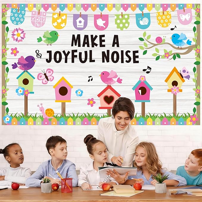 Spring Bulletin Board Decorations Spring Classroom Make A Joyful Noise Spring Bulletin Board Set Spring Birds Flowers Cutouts for Teacher School Office Chalkboard Wall Library Window Home Decor