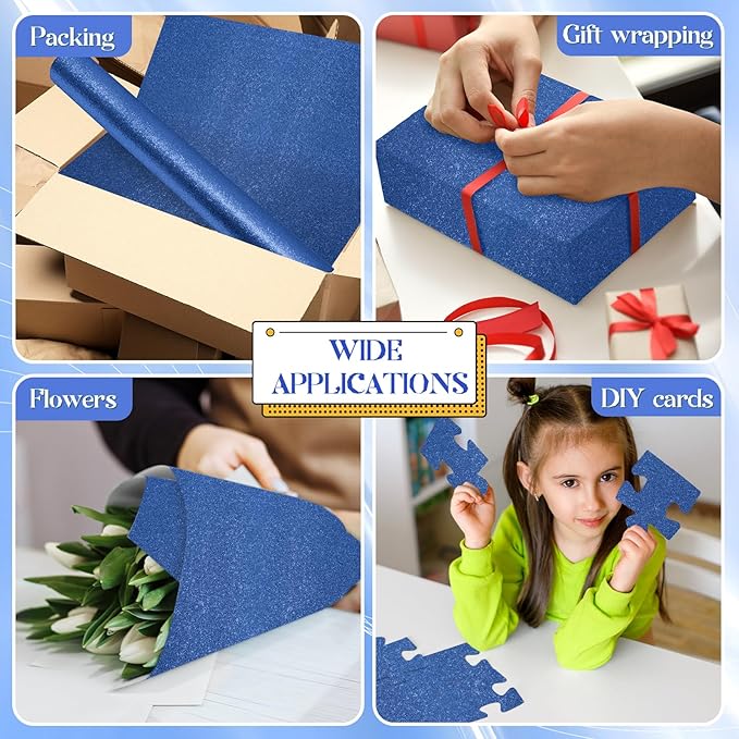 gisgfim 16" x20ft Glitter Bulletin Board Paper Roll Sparkle Color Bulletin Board Background Poster Paper Non Fading Gift Wrapping DIY Art Crafts for Office Classroom Decoration, Navy Blue