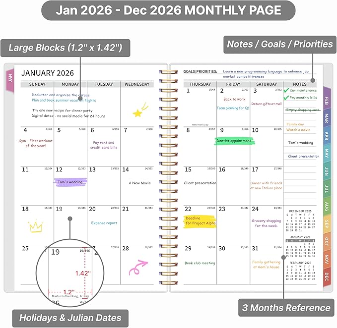 2026 Appointment Book, 30 Minutes-Hourly, Weekly ＆ Monthly Calendar Planner 2026, Jan 2026 - Dec 2026, 6.2'' x 8.4'', 2026 Daily Planner with Tabs ＆Pocket, Flexible Cover, Great for Office, Home, School
