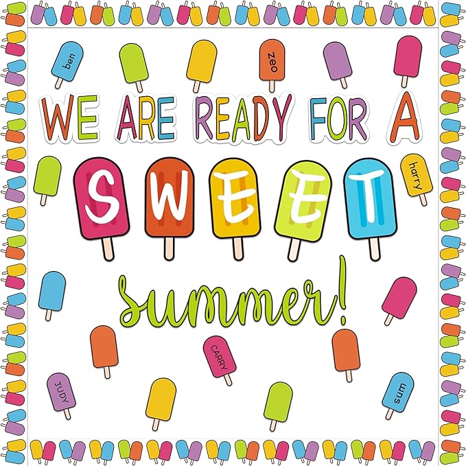 Summer Bulletin Board Decorations Set, Summer Ice Pop Classroom Decorations, Colorful Popsicle Paper Cutouts, for School Classroom Home Party Supplies