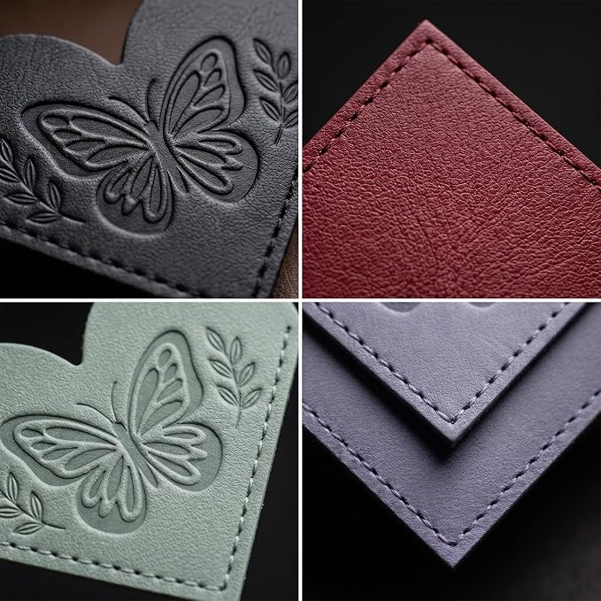 Leather Heart Bookmarks for Women - 6 Pcs Butterfly Embossed Corner Page Bookmarks, Cute Book Marks Gift for Book Lovers Teachers Students, Butterfly Gifts for Women Reading Accessories