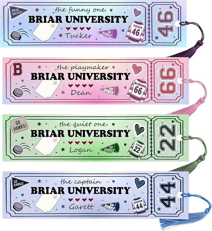 4Pcs Briar U Hockey Bookmarks with Tassels, Off Campus Bookmark, 1.18 x 4.72 in