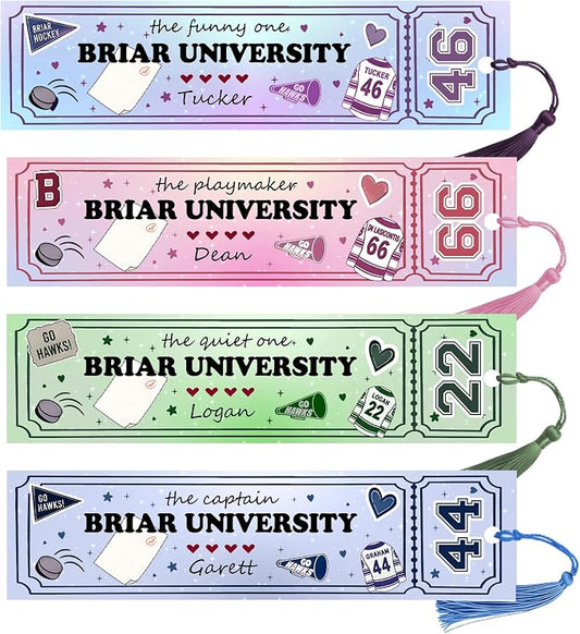 4Pcs Briar U Hockey Bookmarks with Tassels, Off Campus Bookmark, 1.18 x 4.72 in