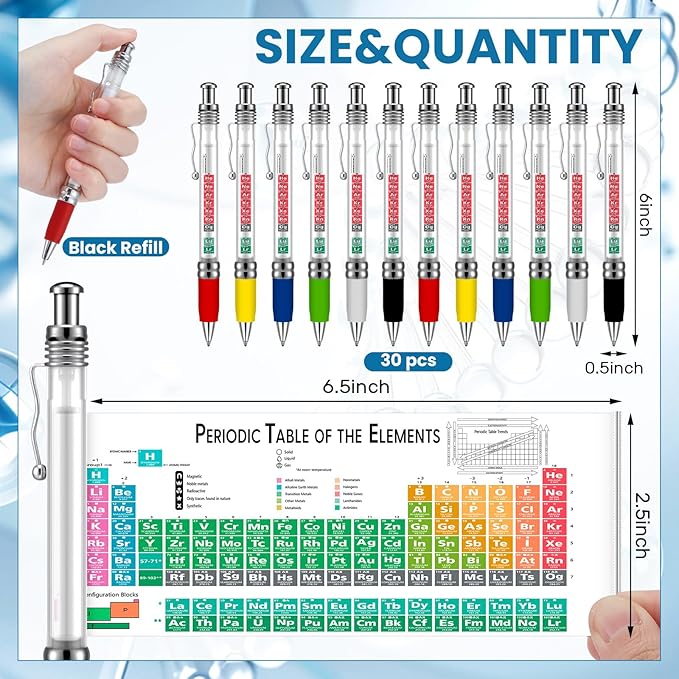 Harloon 30 Pack Chemistry Periodic Table of Element Pen Ballpoint Scroll Pen with Formulas Equations Periodic Table Reference Sheet for Student Teacher Study Tool Scientists Day Graduation Gift
