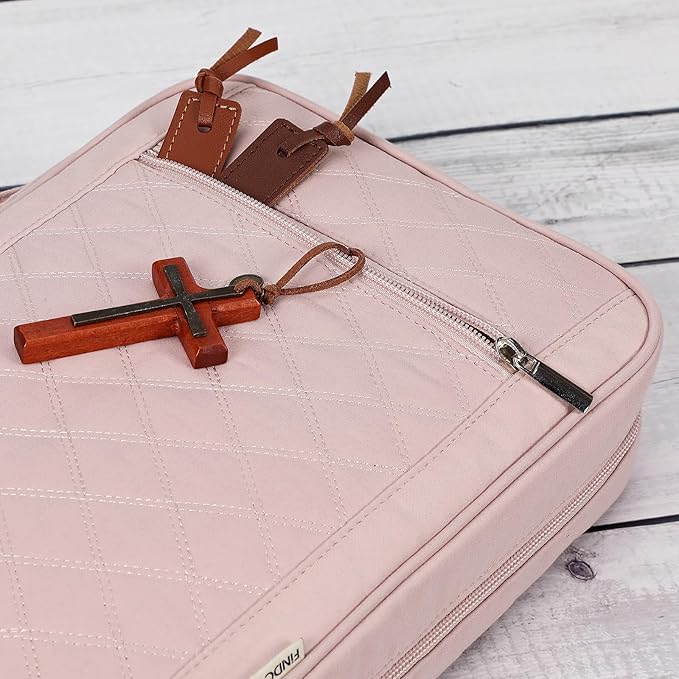 FINDCOZY Bible Cover Case for Women, Large Carrying Church Bag for Biblical Accessories with Handle, Pink