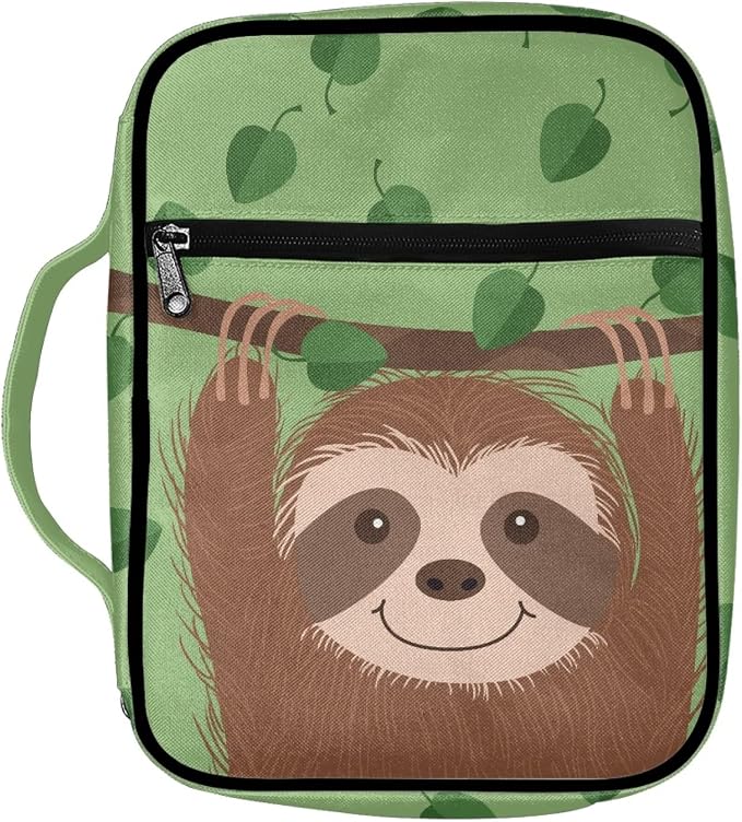 Coldinair Lovely Sloth Print Bible Cover for Women Teens Kids Boys Girls,Cute Carrying Book Case Church Bag Bible Protective with Handle and Zippered Pocket