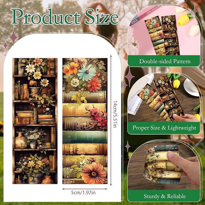 Wxiben Vintage Book Bookmarks Gifts - 100 Pcs Retro Flower Paper Bookmarks Book Marks Page Marker Clip Gift for Women Men Books Lovers Office Teachers Reading Bookish Party Favor Supplies