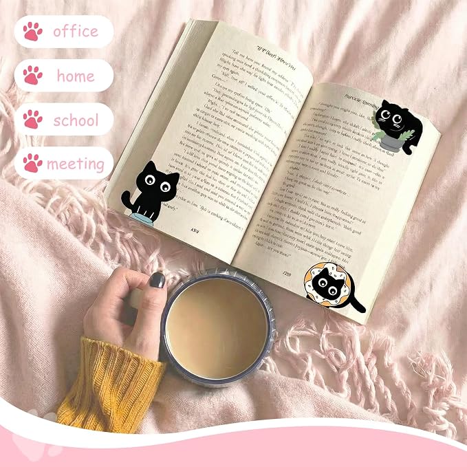 TenKa 10 Pcs Magnetic Bookmarks Cute Black Cat Bookmarks, Bookish Gifts for Book Lovers Women Readers, Kawaii Magnet Book Markers Reading Accessories Cat Themed Gifts for Teachers