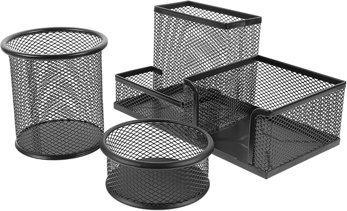 Amosfun Pen Holder Desktop Wire Mesh Desk Organizer Stationary Storage Rack School Home Office Art Supplies