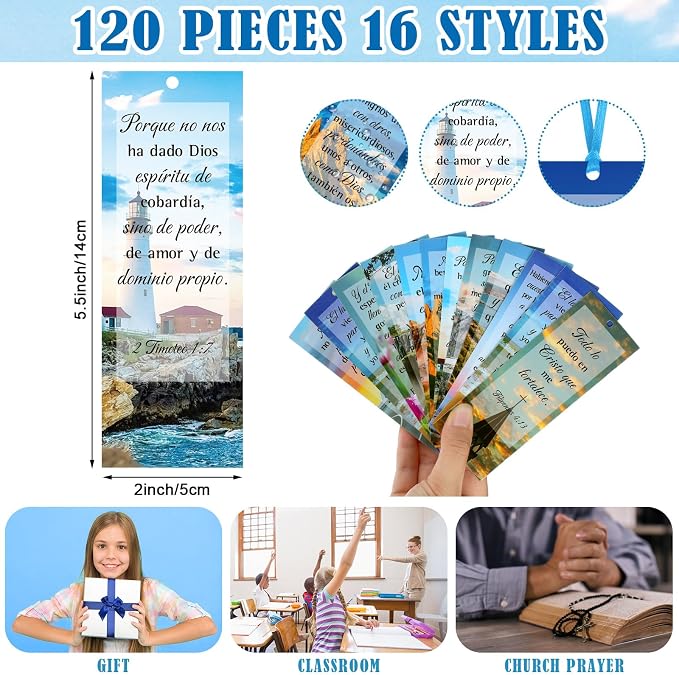 Yaomiao 128 Pcs Spanish Bible Verse Bookmarks Natural Scenery Landscape Christian Scripture Bookmark with Ribbon Inspirational Book Page Markers for Book Lovers Church Prayer Religious Gifts
