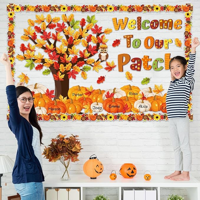 gisgfim Fall Thanksgiving Classroom Bulletin Board Decorations Welcome to Our Patch Maple Leaves Pumpkin Paper Cutouts Fall Tree Bulletin Board Cutouts for Autumn Classroom Home Wall Decor Supplies