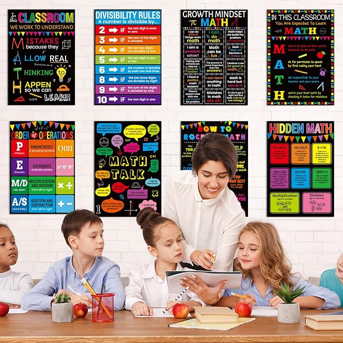 gisgfim 8 Pcs Math Posters Math Teacher Bulletin Board Posters Classroom Decorations For Elementary Middle High School Mathematics Education Banner Classroom Signs Must Haves