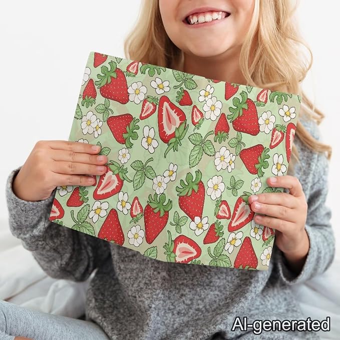 Dreaweet Green Book Sleeve Book Protector,Strawberry Print Book Covers for Paperbacks Textbook Hardcover up to 9 x 11 Inches,Washable Fabric,Book Sleeves for Women Girls