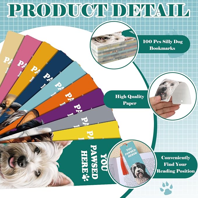 100 Pcs Dog Themed Bookmarks Bulk for Dog Lovers, Cute Puppy Pet Bookmarks You Pawsed Here Birthday Party Favors Giveaways Back to School Gifts for Veterinary Students