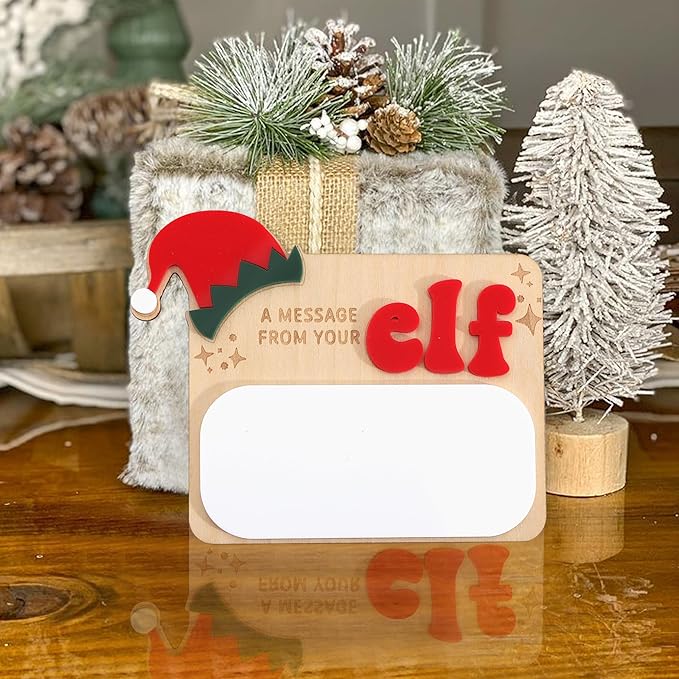 Christmas Elf Message Board - Christmas Holiday Decorations,A Message from Your Elf Sign,Reusable Dry Erase Wooden Board,Santa Magical Party Decorations