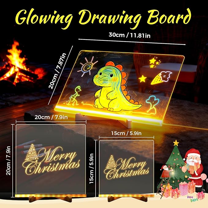 2026 New LED Note Board with Colors, Creative Rewritable Acrylic LED Message Board with Light, Light Up Dry Erase Board with Stand Letter Board Note Glass Clear Board with 7 Pen (30x20CM)