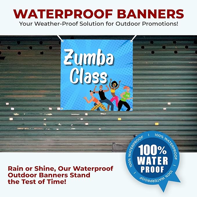 Zoomba Class Large Banners and Signs for Outdoor by Mavis Printing-Polyester Banner with 4 Holes for Easy Hang Indoor & Outdoor|4x1 Feet HD Print Sign| Made in USA