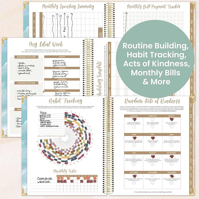 bloom daily planners 2026 Hardcover Calendar Year Goal & Vision Planner (January to December) - Monthly & Weekly Agenda Organizer - 7.5" x 9" - Ocean Oasis