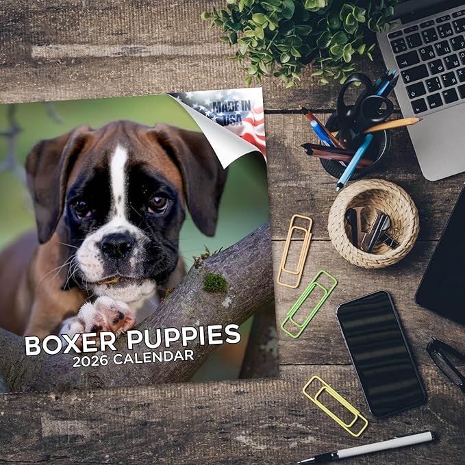 Boxer Puppies Calendar 2026 – 16-Month Dog Breed Wall Calendar by MegaCalendars – Large Daily Blocks, Thick No-Bleed Paper, Made in USA