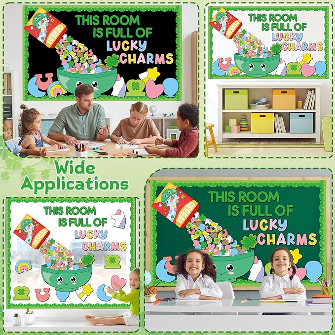 St. Patrick's Day Bulletin Board Decorations Set This Room is Full of Lucky Cereal Classroom Cutouts Saint Patrick Irish Clover Unicorn Paper Cutout for Chalkboard Door St. Patrick's Party Wall Decor