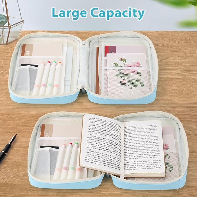 GERMUN Bible Cover with Durable Handle, Carrying Book Case Church Bag Bible, Protective with Zippered Pocket, Bible Accessories Supplies, Book Protector for Book Lovers, WhiteBlue