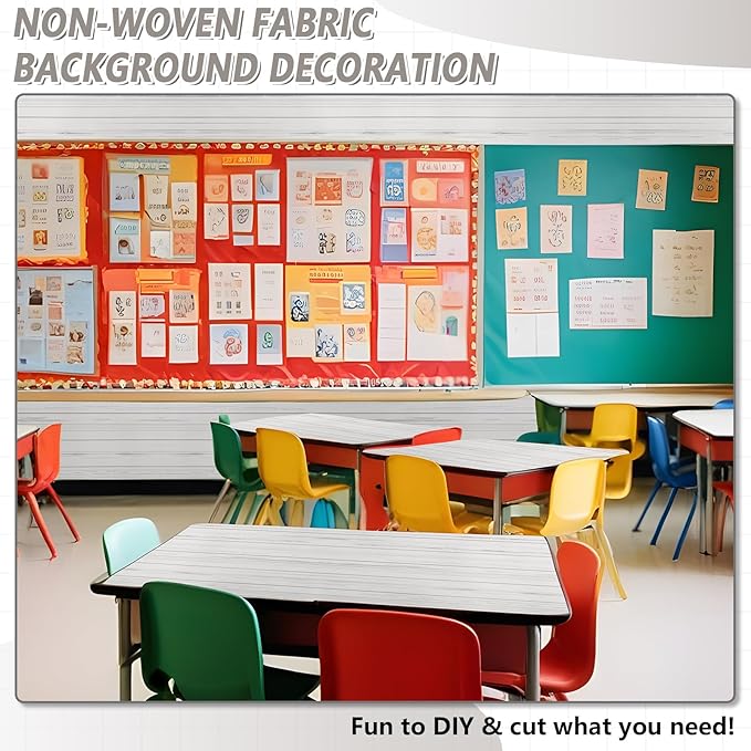 White Wood Bulletin Board Roll Wood Grain Classroom Decoration White Non-Woven Fabric Bulletin Board Background Reusable Waterproof Erasable Wall Decor for Arts Crafts Classroom Supplies 15.75" x 20ft