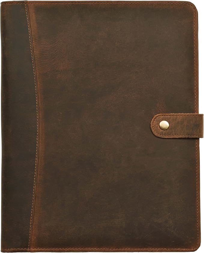 Genuine Leather Portfolio – Brown Professional Organizer & Resume Folder, Antique Leather Business Document Padfolio with Writing Pad, Ideal Gift for Men & Women
