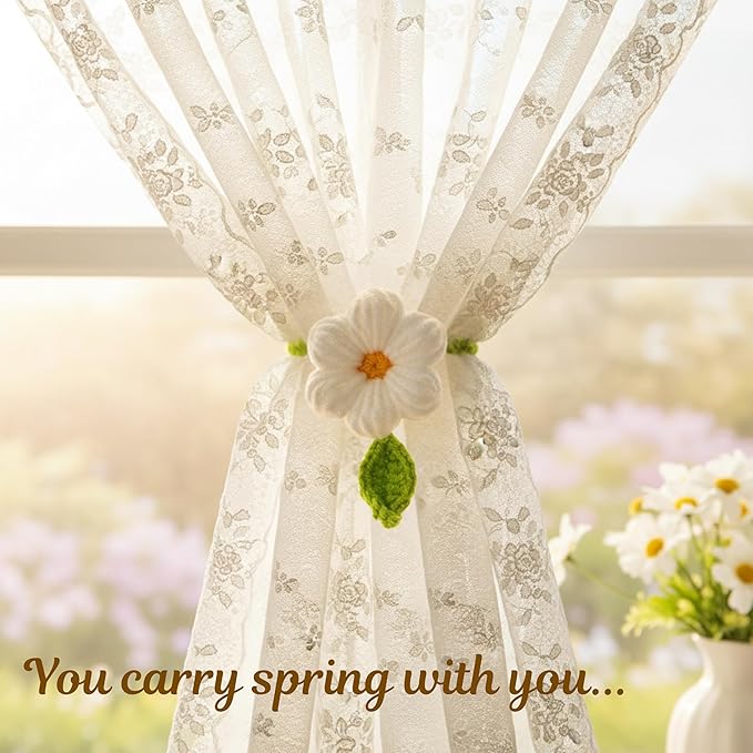 Daisy Crochet Bookmarks for Women, 6 Pack Flower Book Marks | Cute Reading Accessories, Book Lovers Gifts, Page Markers, Tote Bag Decor, Napkin Rings, Curtain Ties, Bouquet Ties
