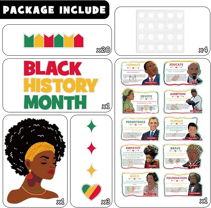 Black History Month Bulletin Board Decorations Set, African American Inspirational Quotes Posters Classroom Decorations for Middle School and High School History Educational Classroom Library Office