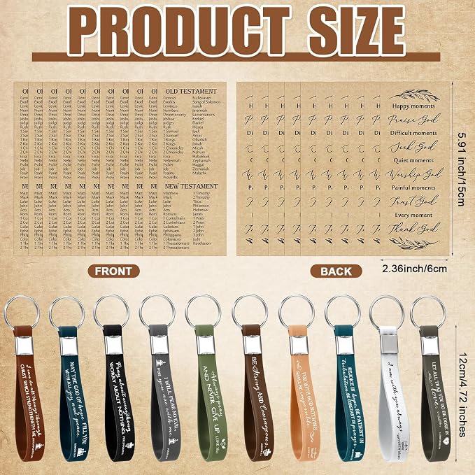 Gueevin 10 Sets Father's Day Christian Church Gift Bulk Bible Verse Bamboo Pens Religious Bookmarks and Scripture Silicone Keychains, Father's Day Thank You Gifts for Men