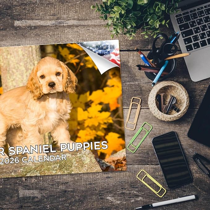 2025 2026 Cocker Spaniel Pups Calendar - Dog Breed Monthly Wall Calendar - 12" x 18" Open - Thick No-Bleed Paper - Giftable - Academic Teacher's Planner Calendar Organizing & Planning - Made in USA