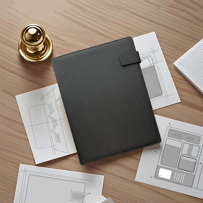 Business Folder with Clasp Design, Multi-Pocket Organizer Notebook, Including Phone Stand, Multiple Pockets, Pen Holder&Card Slots for Office Meetings, Teaching Training, and Men's Gifts（Black）