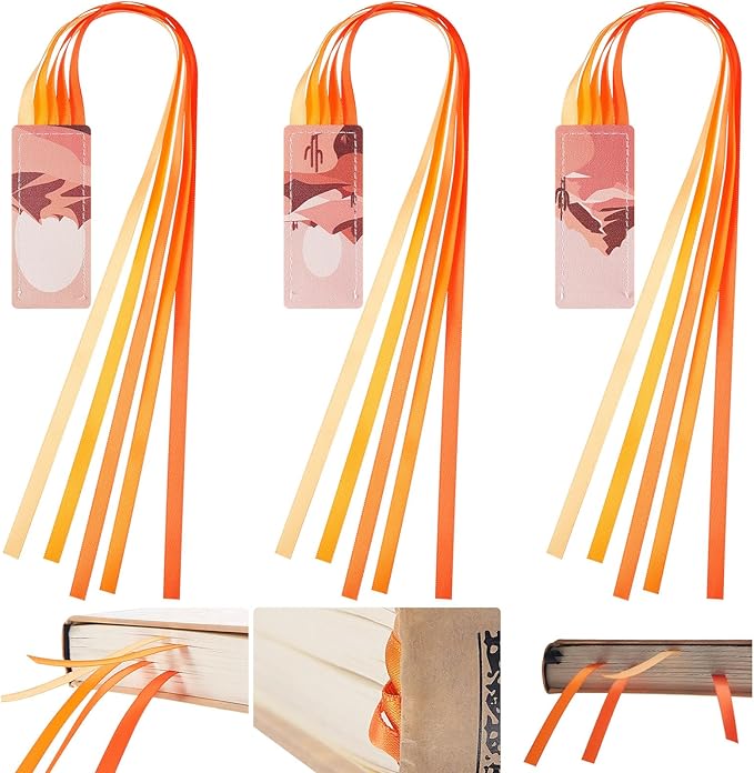 Outus 3 Pieces Bible Ribbon Bookmark Markers Artificial Leather Bookmark with Ribbons for Books Office(Desert,Orange)