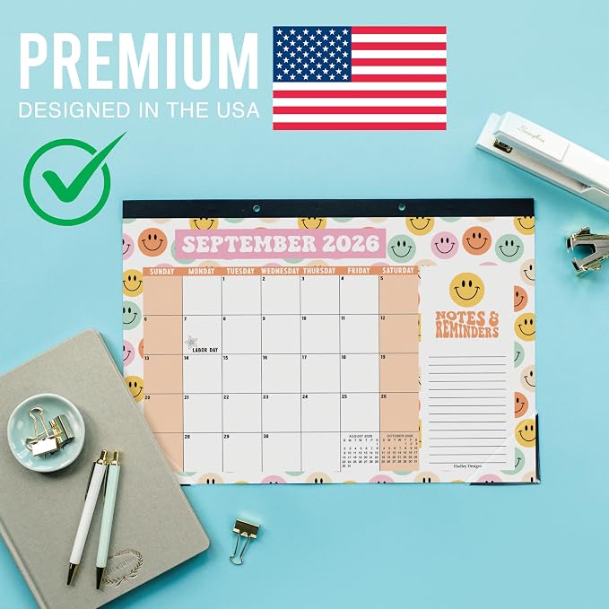 Hadley Designs Large Teacher Desk Calendar 2026-2027 - Desktop Calendar 2026, 18-Month Desk Calendars for Home, Office & Classroom, Cute Classroom Must Haves, Teacher Appreciation Gifts