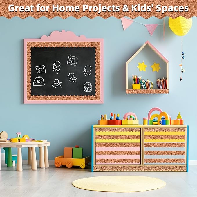 3 Rolls 98.4 Ft Glitter Bulletin Board Borders Set - Khaki Bulletin Board Decorations for Classroom, Office，School Supplies & Home DIY - Perfect for Teachers, Posters & Birthday Party Decor