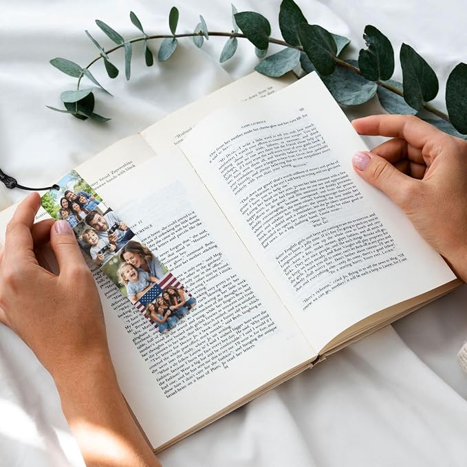Custom Double-Sided Printed Wooden Bookmarks with 4 Photos & Text, Personalized Design Add Your Own Text/Photo/Logo, Diary Accessories Birthday Presents for Men Women Presents for Book Lovers