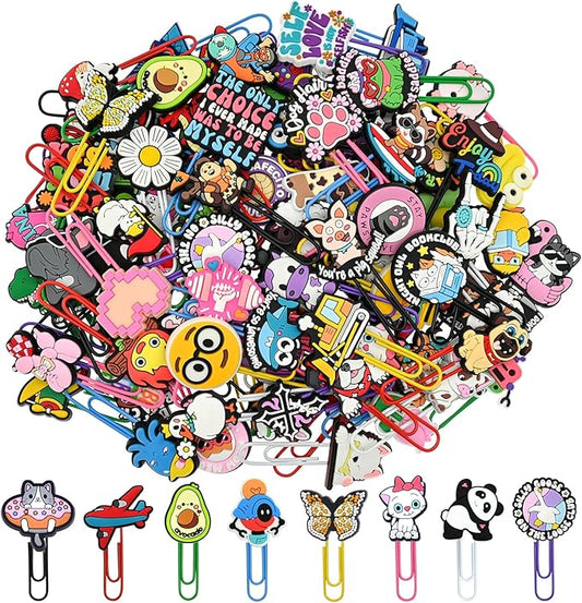 Cute Paper Clips, 100Pcs Random Paper Clips Bulk Colorful Fancy Metal Paperclips Funny Desk Decoration Bookmarks Clamp Cool Book Binder Clip Planner Clip for Paperwork Office Supplies Book Club Gifts