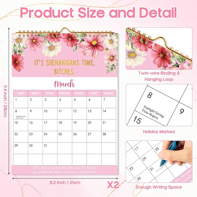 JAPBOR Calendar for Sarcastically Gifted Women - 2PCS 2026 Fu-ck It Wall Calendar for Sarcastic Female, 12 Months Hanging Planner, Affirmations Quotations Office Monthly Calendar Organizer Gag Women Gift