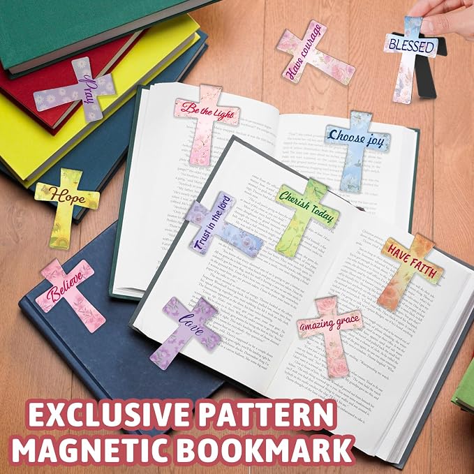 Magnetic Bookmarks, Kaluofan 24PCS Bible Bookmark Christian Bookmarks Cross Bookmark Bulk, Magnetic Cross Page Holders for Bibles, Inspirational Gifts for Teacher Students Book Lovers