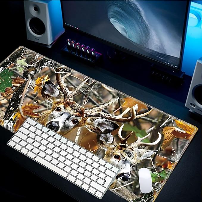 Mouse Pad Gaming Mousepad 31.5x11.8 Inch XXL Large + Coasters,Desk Mat with Stitched Edges, Non-Slip Rubber Base, Thick Mouse Pad for Computer, Laptop, Office & Home - Jungle Deer