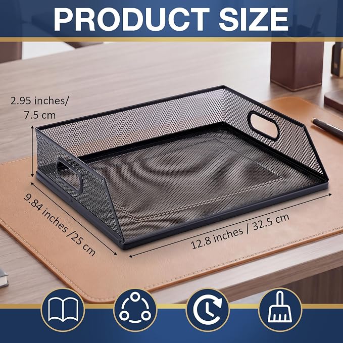 2 Pcs Paper Organizers Metal Mesh Desk Organizer Stackable Desk Tray Single Wire Mesh Organizer Front Load File Paper Holder for Desktop Office Home Classroom School